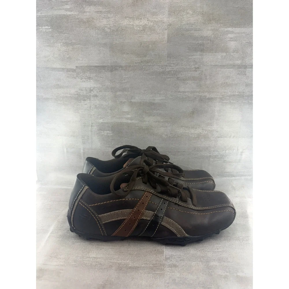 Skechers Men 61181 Relaxed Fit Leather Casual Sneakers Brown Bicycle Toe Size 8